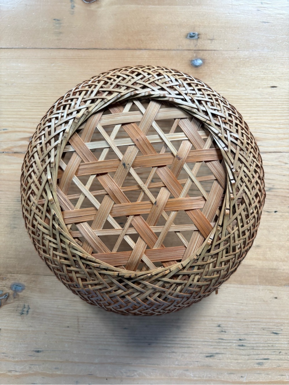 Vintage Reed and Rattan Round Basket - Picture 3 of 8